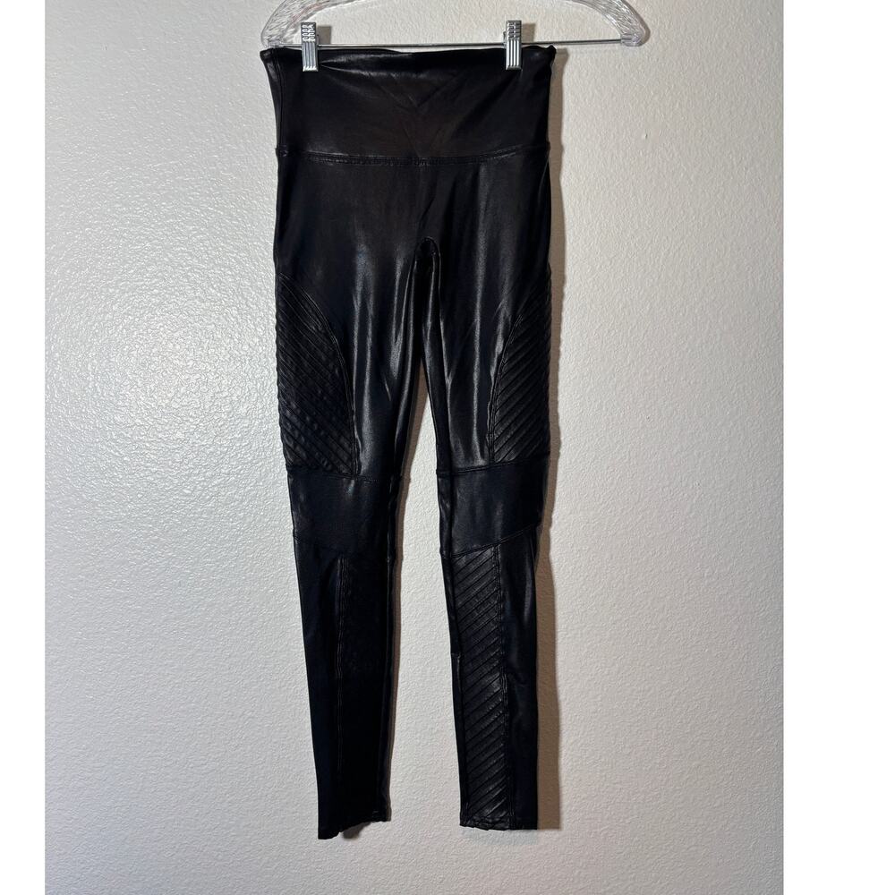 Spanx Women's Size Medium Black Faux Leather Moto Leggings Slimming Textured